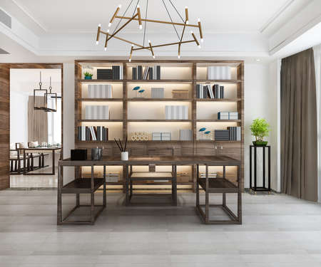 3d rendering business meeting and working room in home office asian styleの写真素材