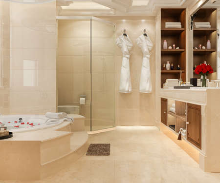 3d rendering modern bathroom with luxury tile decorの写真素材