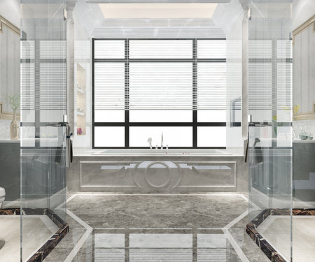 3d rendering modern bathroom with luxury tile decorの写真素材
