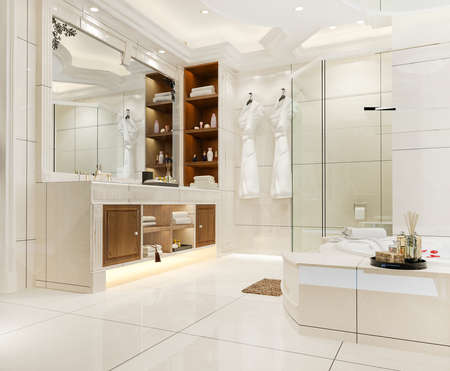3d rendering modern bathroom with luxury tile decorの写真素材