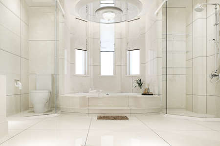 3d rendering modern bathroom with luxury tile decorの写真素材