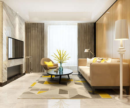 3d rendering loft luxury living room with bookshelfの写真素材