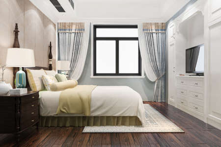 3d rendering beautiful luxury bedroom suite in hotel with tvの写真素材