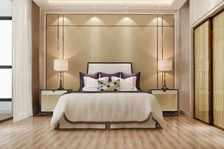 3d rendering bed in classic european bedroomの写真素材