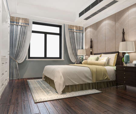 3d rendering beautiful luxury bedroom suite in hotel with tvの写真素材