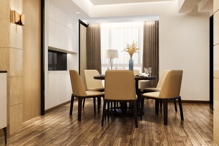 3d rendering modern dining room and living room with luxury decorの写真素材