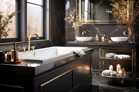 luxury wood and marble toilet and bathroom with built inの素材