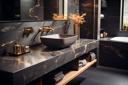luxury wood and marble toilet and bathroom with built inの素材