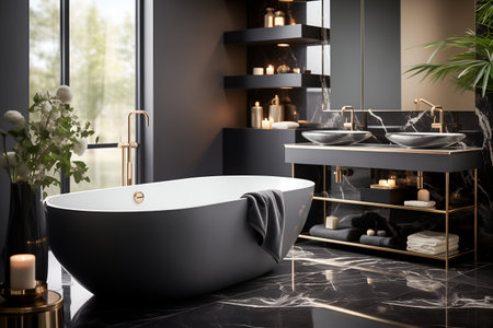 luxury wood and marble toilet and bathroom with built inの素材