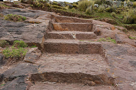 Taquile Island-staircase-Peruの写真素材