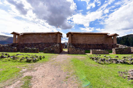 The Temple of Wiracocha at Raqchi is an archeological site dedicated to Wiracocha considered the deity who came out of Lake Titicaca to create the world.の写真素材