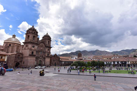 The Catholic Cathedral of Cusco was built in the mid-17th century and stone blocks from the Sacsaywaman monument were used on its wallsのeditorial素材