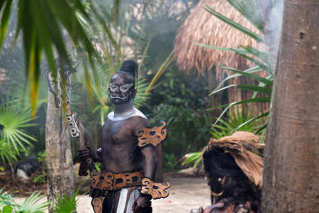 Xcaret Park- Riviera Maya -Mexico- Mayan dancers in the summer theater is a theme park, a resort and an ecotourism development located in the Riviera Maya, a portion of the Caribbean coastのeditorial素材