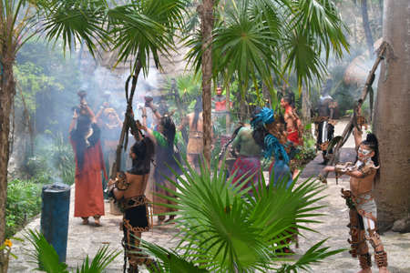 Xcaret Park- Riviera Maya -Mexico- Mayan dancers in the summer theater is a theme park, a resort and an ecotourism development located in the Riviera Maya, a portion of the Caribbean coastのeditorial素材