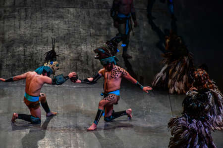 Xcaret Park- Riviera Maya -Mexico- Mayan dancers in the summer theater is a theme park, a resort and...