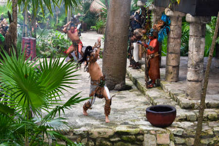 Xcaret Park- Riviera Maya -Mexico- Mayan dancers in the summer theater.is a theme park, a resort and an ecotourism development located in the Riviera Maya, a portion of the Caribbean coast .のeditorial素材