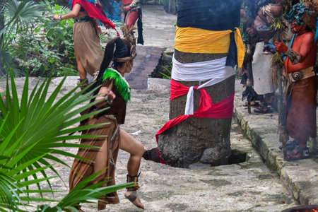 Xcaret Park- Riviera Maya -Mexico- Mayan dancers in the summer theater.is a theme park, a resort and an ecotourism development located in the Riviera Maya, a portion of the Caribbean coast .のeditorial素材