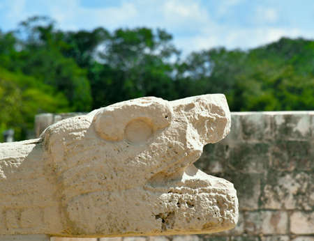 Chichen Itza Pyramid of Kukulkan - Snake head Kukulkan Pyramid,also known as El Castillo or Temple of Kukulkan,is  located in archeological site,Chichen Itza.の写真素材