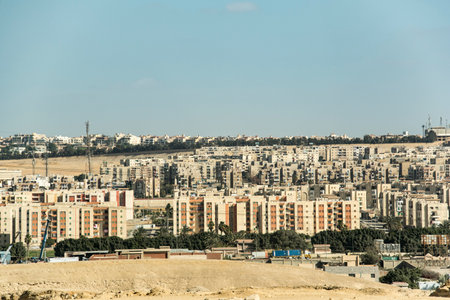 View with buildings of oriental architecture in the Egyptian area of the Sahara desert, built of...