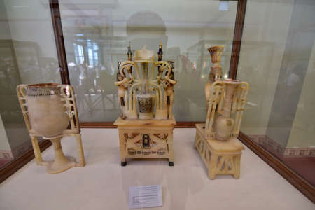The Egyptian Museum of Antiquities -Cairo- (inside view), contains many important pieces of ancient Egyptian history. It houses the world's largest collection of pharaonic antiquitiesのeditorial素材