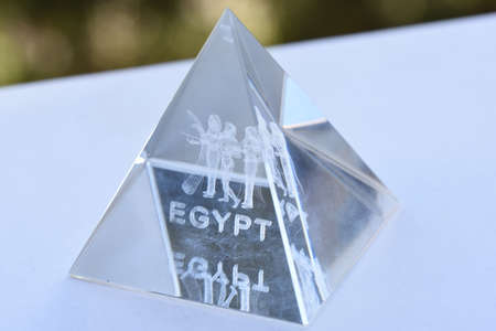 Crystal souvenir representing the Pyramids of Giza as they were created in the ancient Kingdom of Ancient Egypt XXVI - XXIII century BC.のeditorial素材