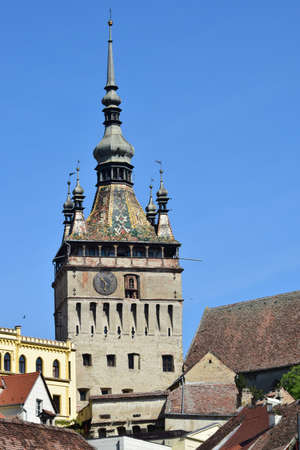 The clock tower in Sighisoara is the main gate of the fortress and the largest of the defense towers which until 1575 was the seat of the City Hall,then was the court,today hosting the History Museumの写真素材