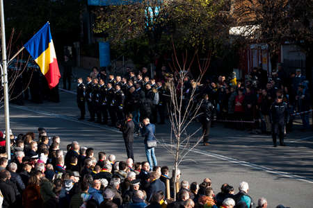 Romania s national day parade in Targu-jiu with soldiers of the Romanian gendarmerie equipped in...