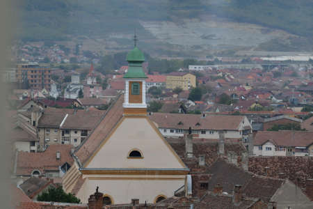 The medieval fortress of Sibiu seen from the council tower known as the Red City, due to the numerous brick fortifications, bastions and stone towersのeditorial素材