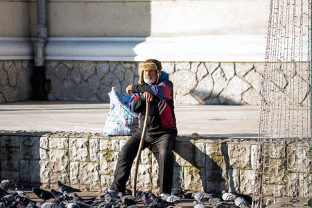 Unidentified homeless beggar on the streetのeditorial素材