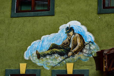 Mural on the wall of the old house.の写真素材