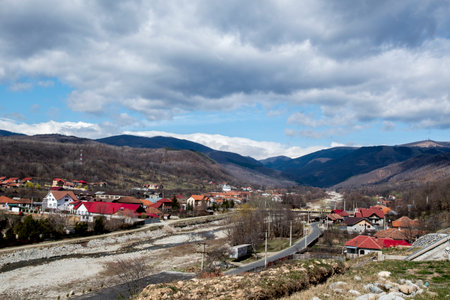 Village in the mountains in the early spring. Crimea, Ukraineの写真素材