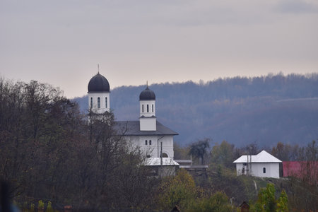 The wall church in city of Novaci,is an Orthodox Christian church built in interwar period on a hill in the center of the city of Novaci,dedicated to Saint John the Baptistの写真素材