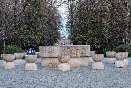 Park in the city of Targu Jiu in spring. At  Table of Silence Targu Jiuの写真素材
