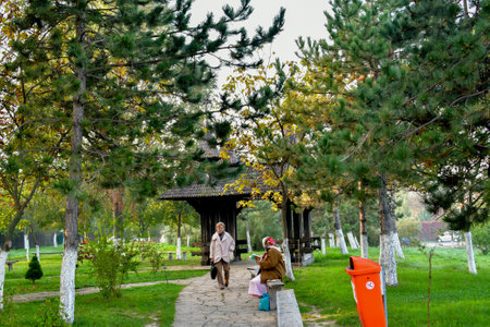 Unidentified people visit Kharkiv Botanical Garden. Kharkiv Botanical Garden is one of the largest botanical gardens in Ukraine.の写真素材