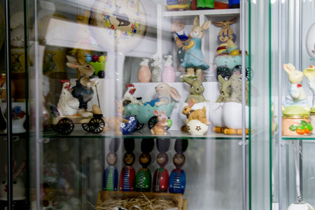 Colorful souvenirs in a shop window. Selective focus.の写真素材