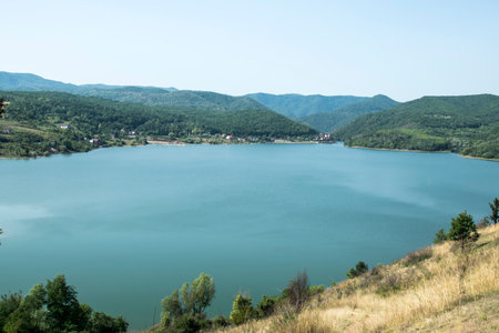 Landscape with the image of a lake in the Carpathiansの写真素材