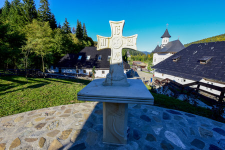 The cross of the church of St. Nicholas in the village of Melnik, Slovakiaの写真素材