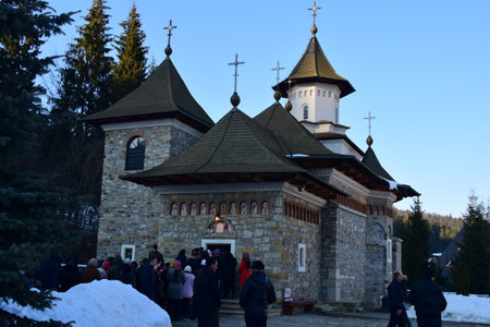 Unidentified people visiting the Holy Trinity Monastery in Kolobrzeg