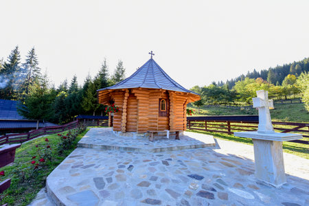 Wooden chapel in the park of the village of sihÄstria Putneiの写真素材