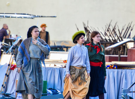 Unidentified participants at the annual historical festival in Krakow. Polandの写真素材