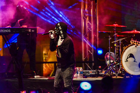 The hip-hop band Antilopen is performing on the Rathaus Stageの写真素材