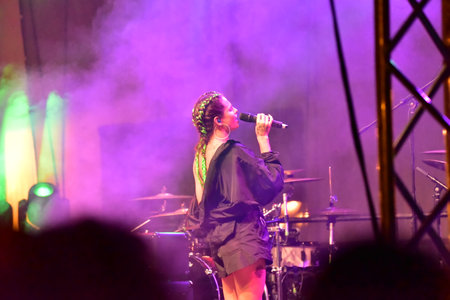 The hip-hop band Antilopen is performing on the Rathaus Stageの写真素材