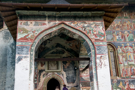 Architectural details of the Boudhanath Stupa in Kathmandu, Nepalの写真素材