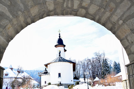 Bled, Slovenia. Church of St. Mary Magdalene in winter.の写真素材