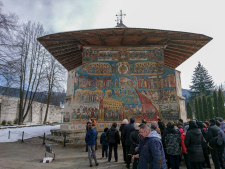 Mosaic of the Mother of God on the walls of the Church of St. John the Baptist.の写真素材
