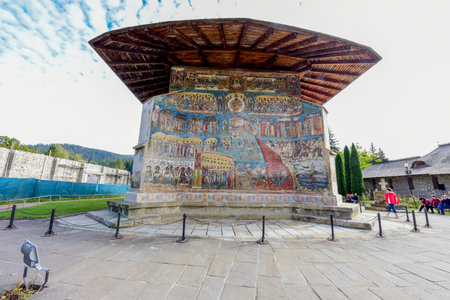 Mosaic on the wall of the VoroneÈ Romaniaの写真素材