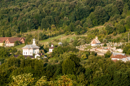 Panoramic view of the village of Bieszczady, Polandの写真素材