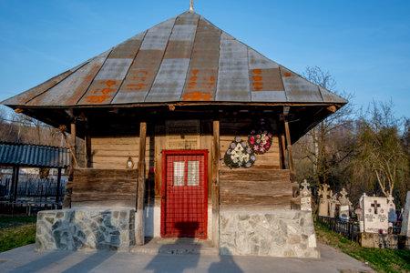 Wooden church in the village of Zaporozhye, Ukraineの写真素材