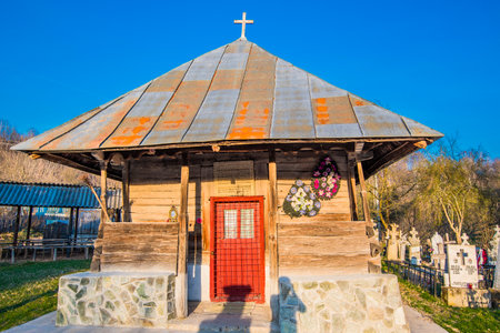 Wooden church in the village of Rosia de Amaradia RomÃ¢niaの写真素材