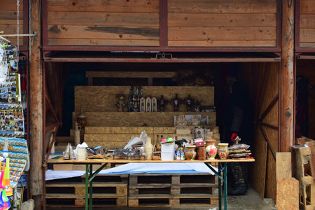 Souvenirs for sale at a flea market in France